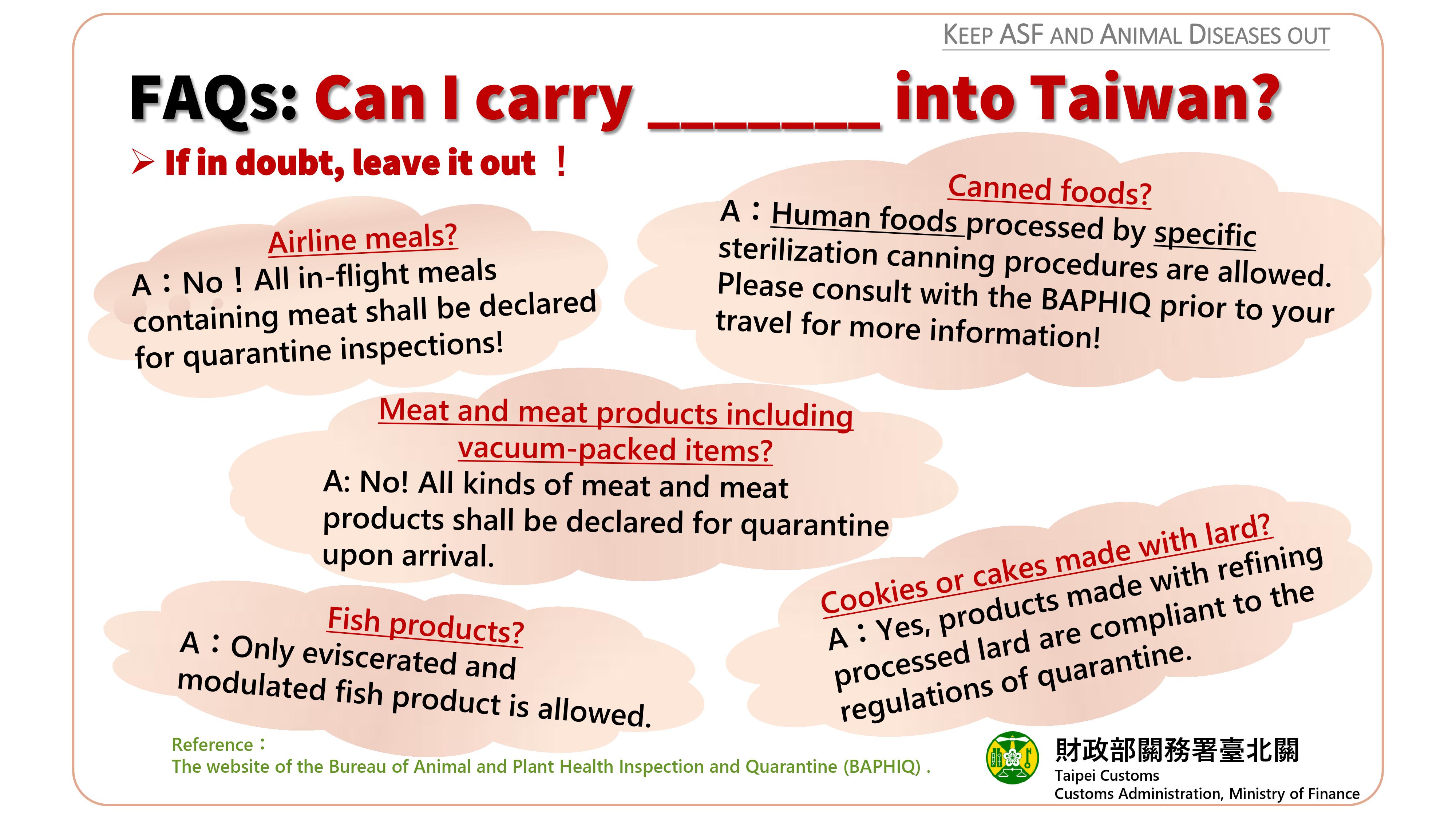airline meals, canned foods, meat, meat products, fish products, cookies and cakes made with lard, lard