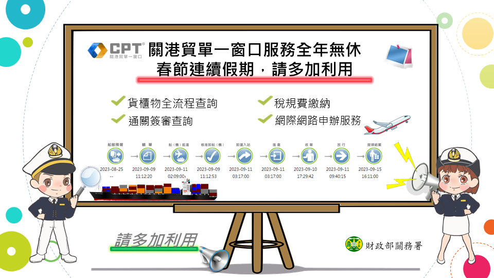 關港貿單一窗口服務全年無休，春節連續假期，請多加利用