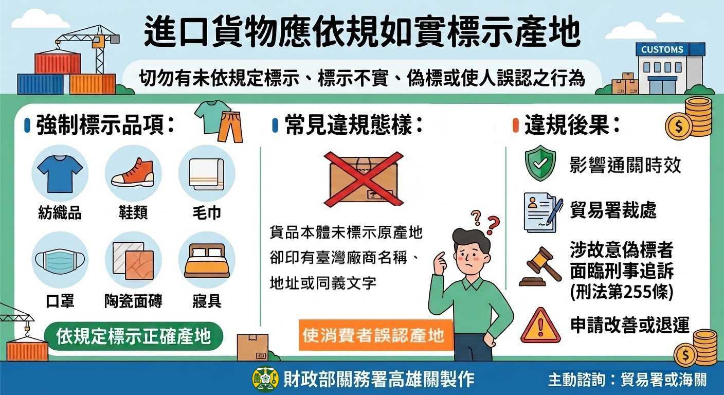 進口貨物應依規標示產地
