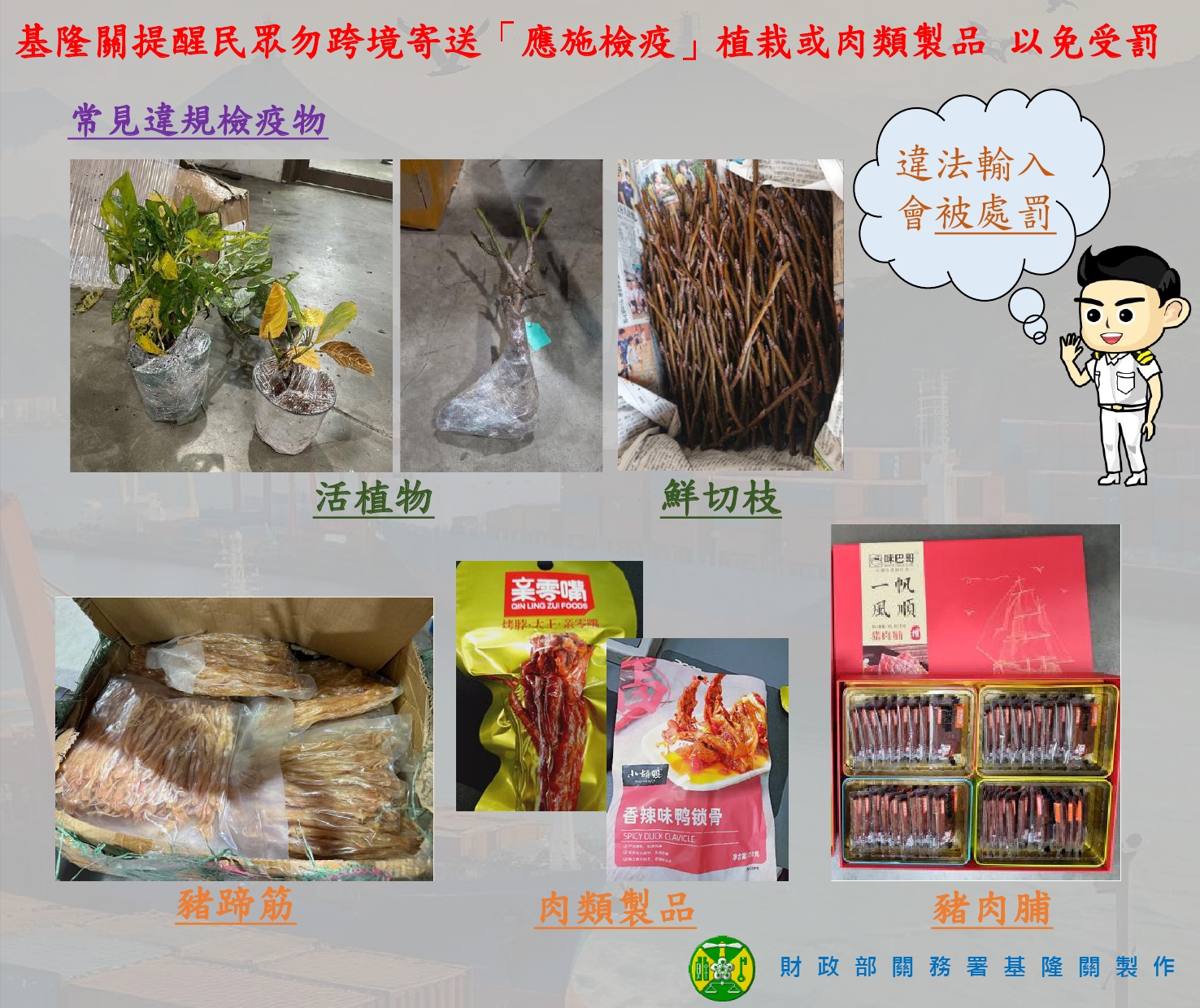 春節將近 基隆關提醒民眾勿跨境寄送「應施檢疫」植栽或肉類製品 以免受罰