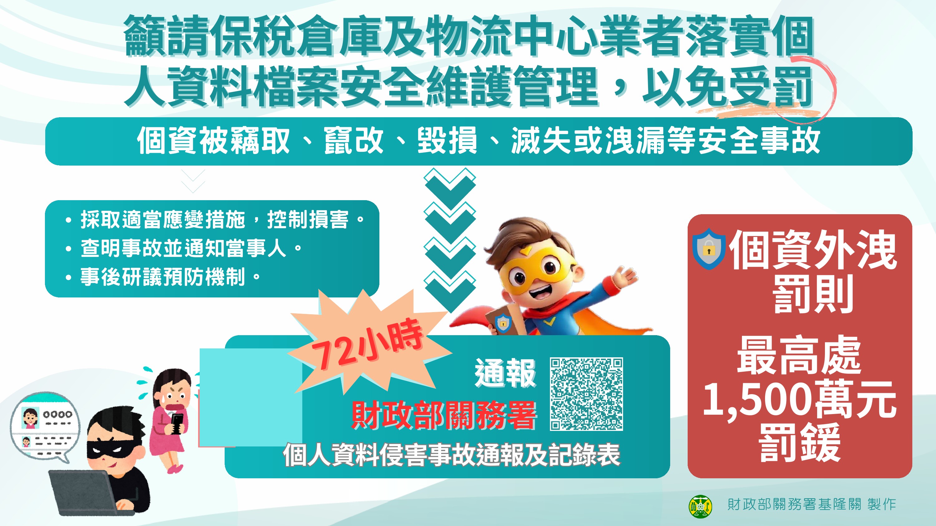 籲請保稅倉庫及物流中心業者落實個人資料檔案安全維護管理，以免受罰