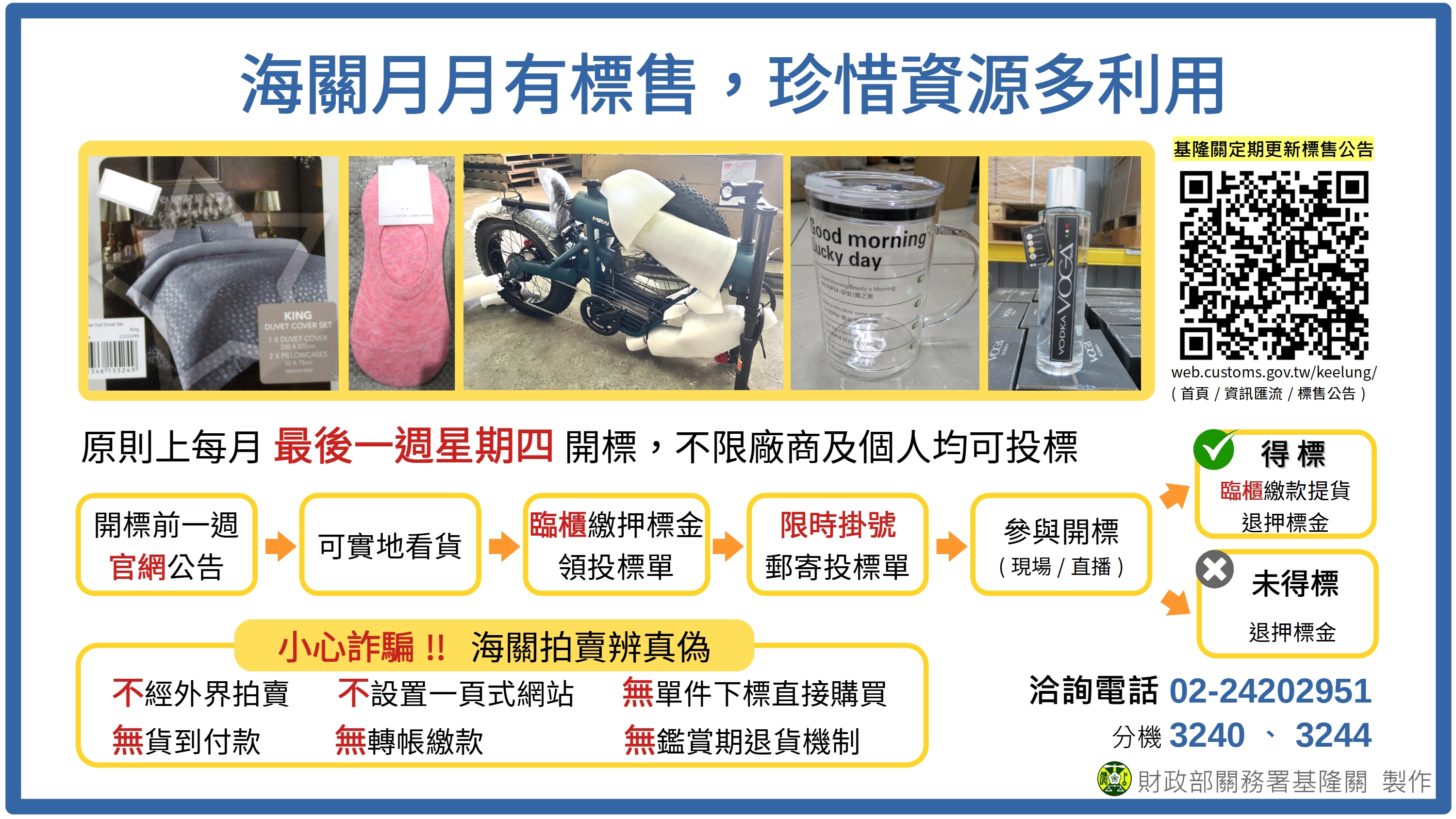 海關月月有標售,珍惜資源多利用